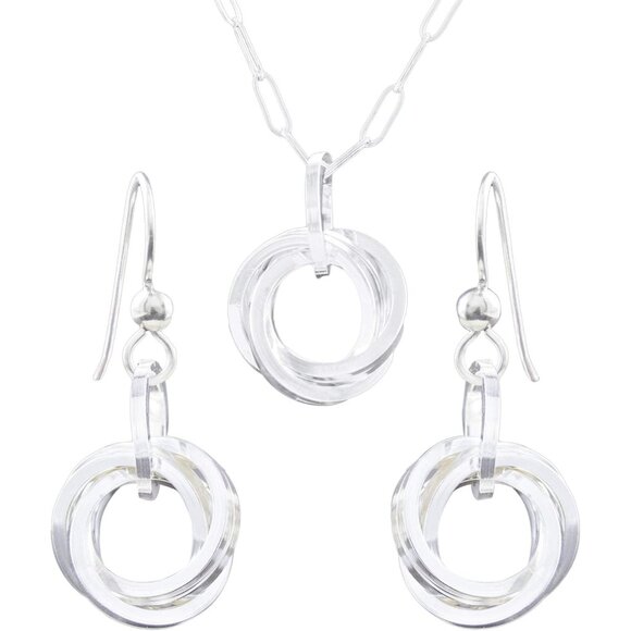 Sterling Silver 925 Women's Jewelry Set Necklace Earrings Gift 18in